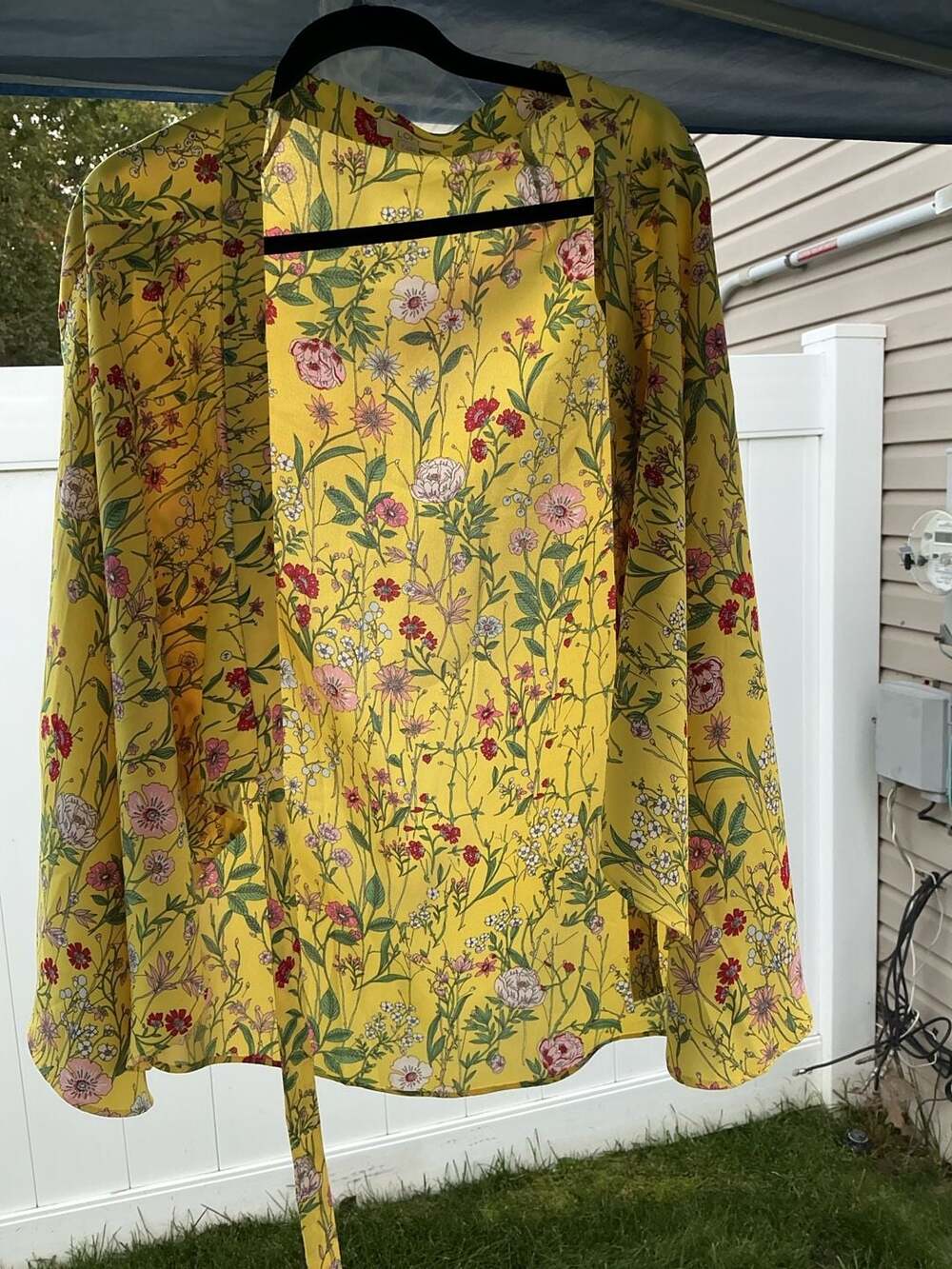 Loft Floral Blouse Size 12 Yellow Botanical Tie Neck Top (p-36